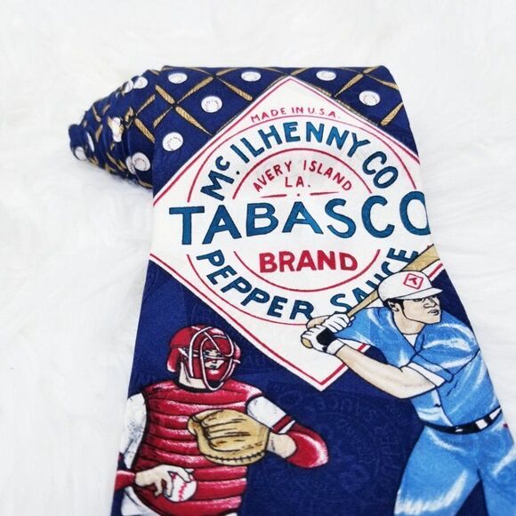 Tabasco Navy Blue Baseball Novelty Silk Neck Tie - Picture 3 of 6
